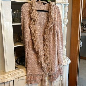 #152 fabulous fringe, and lace sweat sweater
